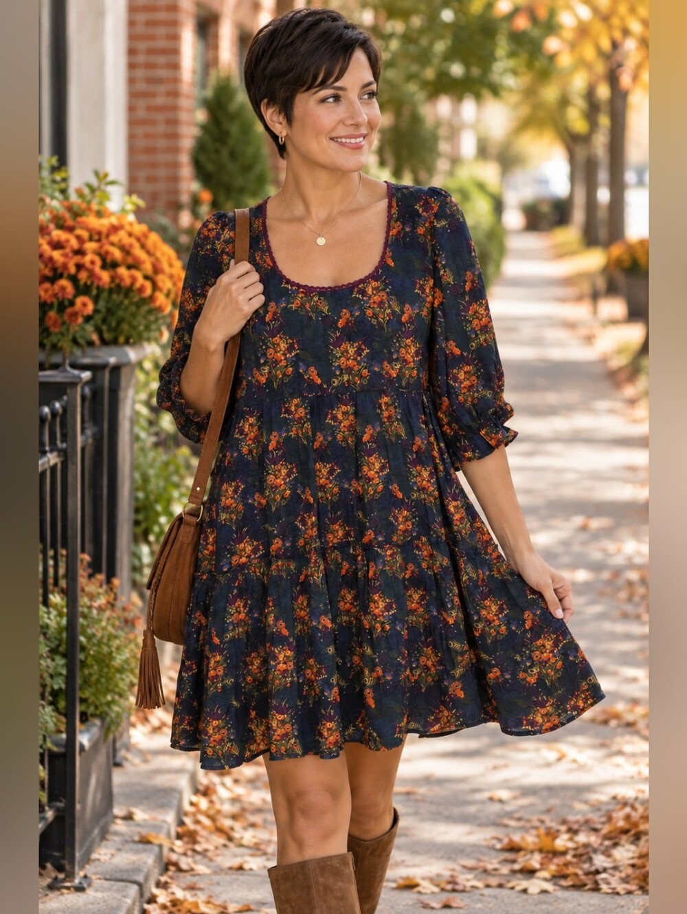 Natural Life Floral Tiered Babydoll Mini Dress Womens Small Navy Boho Rayon